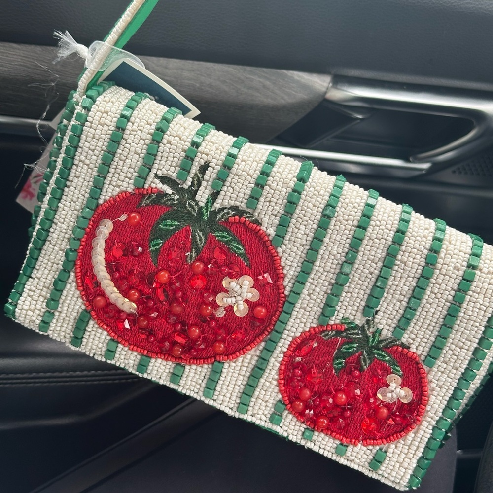 Beaded Tomato Clutch - Green and Red